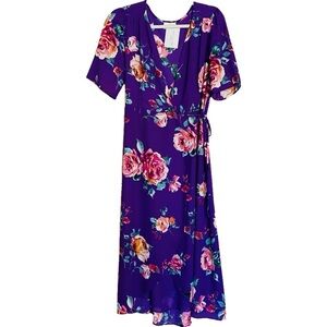Everly Wrap Dress Purple Floral Size Large NEW Summer Spring Easter Casual
